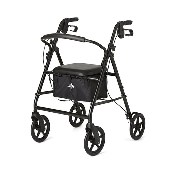Mobility Plus Basic Steel Rollator with 8 inch Wheels in Black