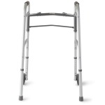 Mobility Plus Aluminum Two-Button Folding Walker with Wheels